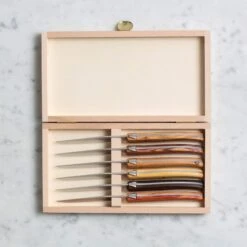 Goyon Mixed Wood Brasserie 6-Piece Steak Knives With Beech Wooden Gift Box