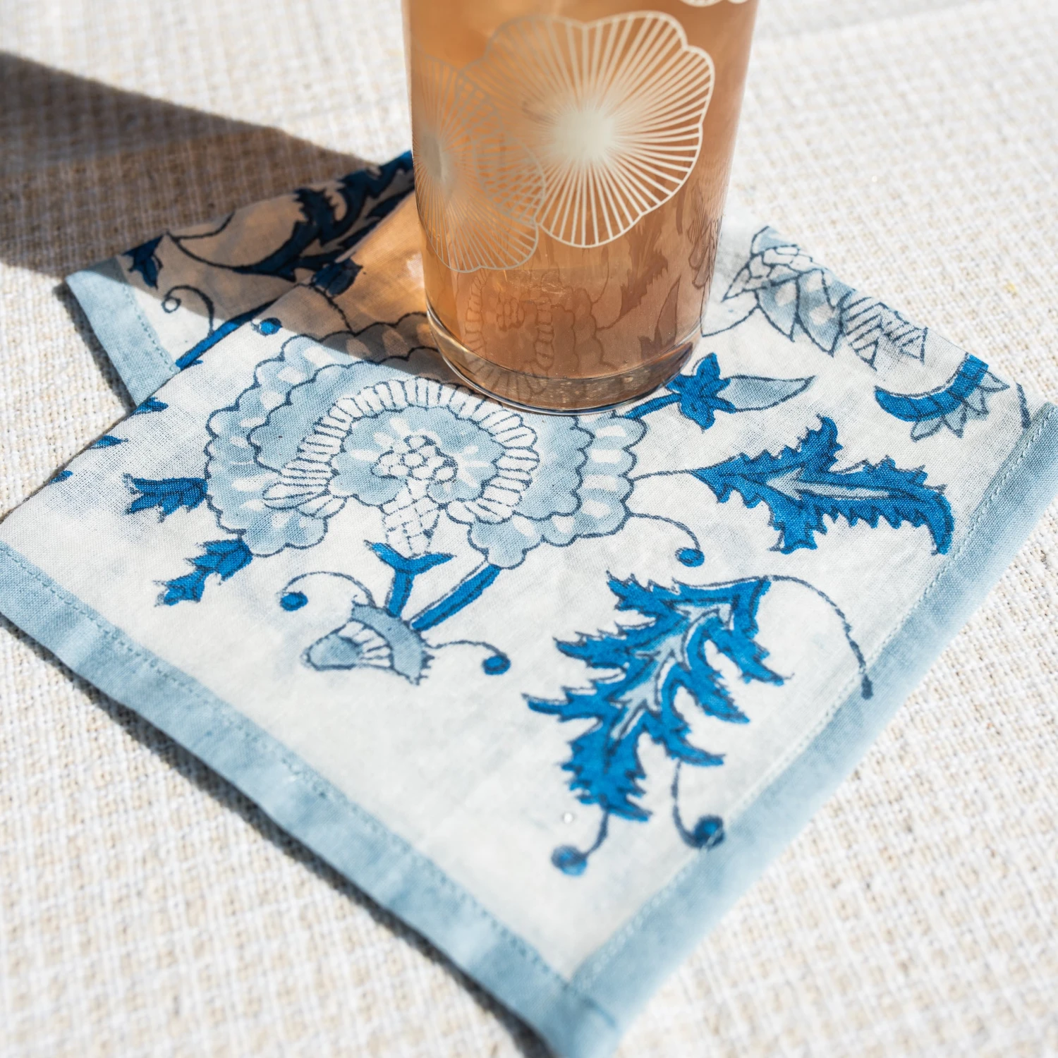 J. Catma Mughal Flower Block Print Cocktail Napkins - Set Of 4 - Image 3