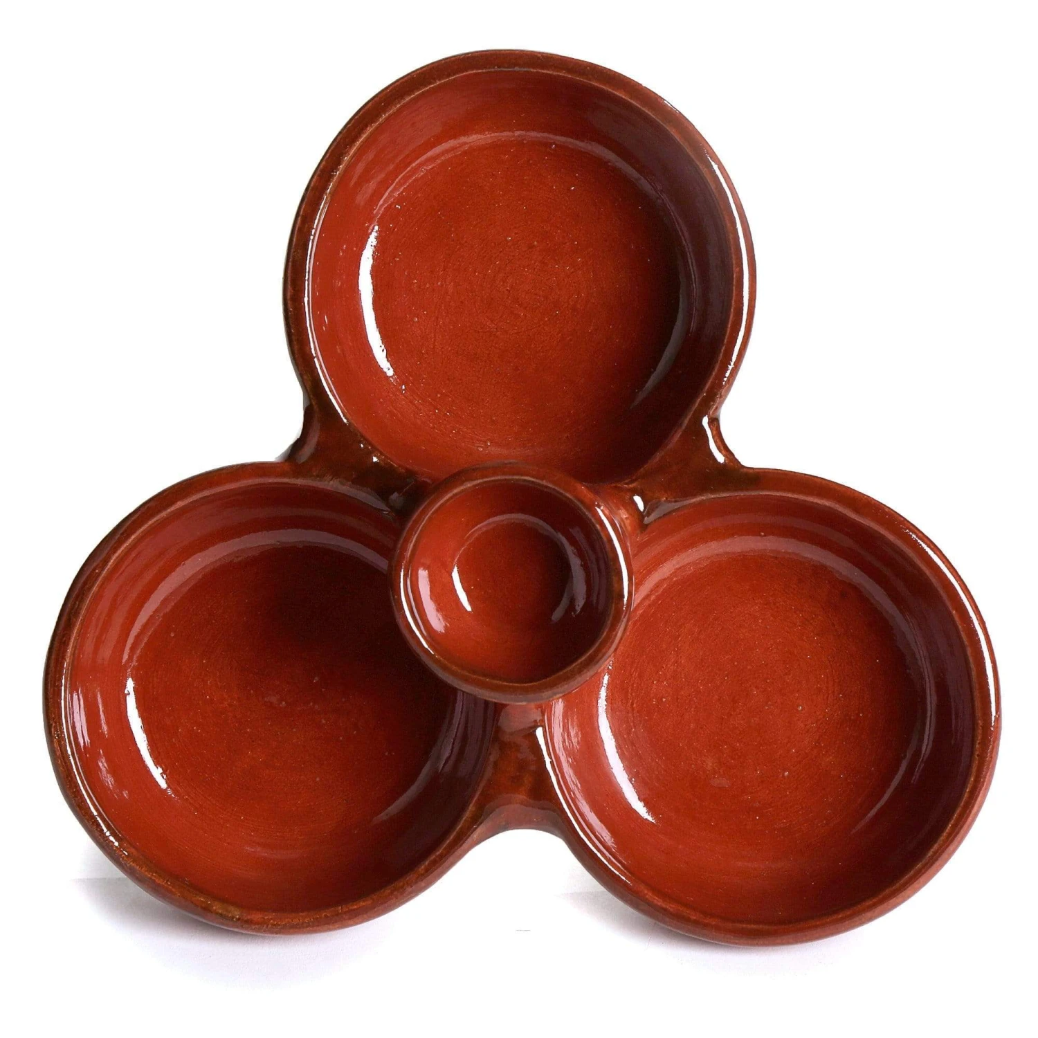 Mexican Terra Cotta Triple-Bowl Appetizer Plate