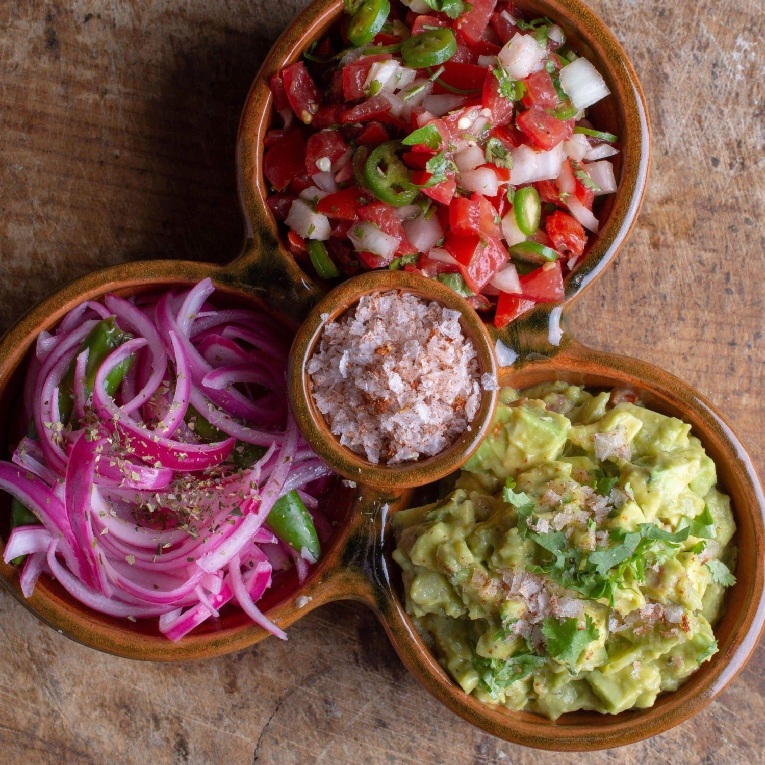 Mexican Terra Cotta Triple-Bowl Appetizer Plate - Image 3