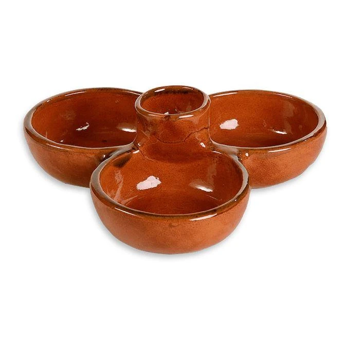 Mexican Terra Cotta Triple-Bowl Appetizer Plate - Image 2