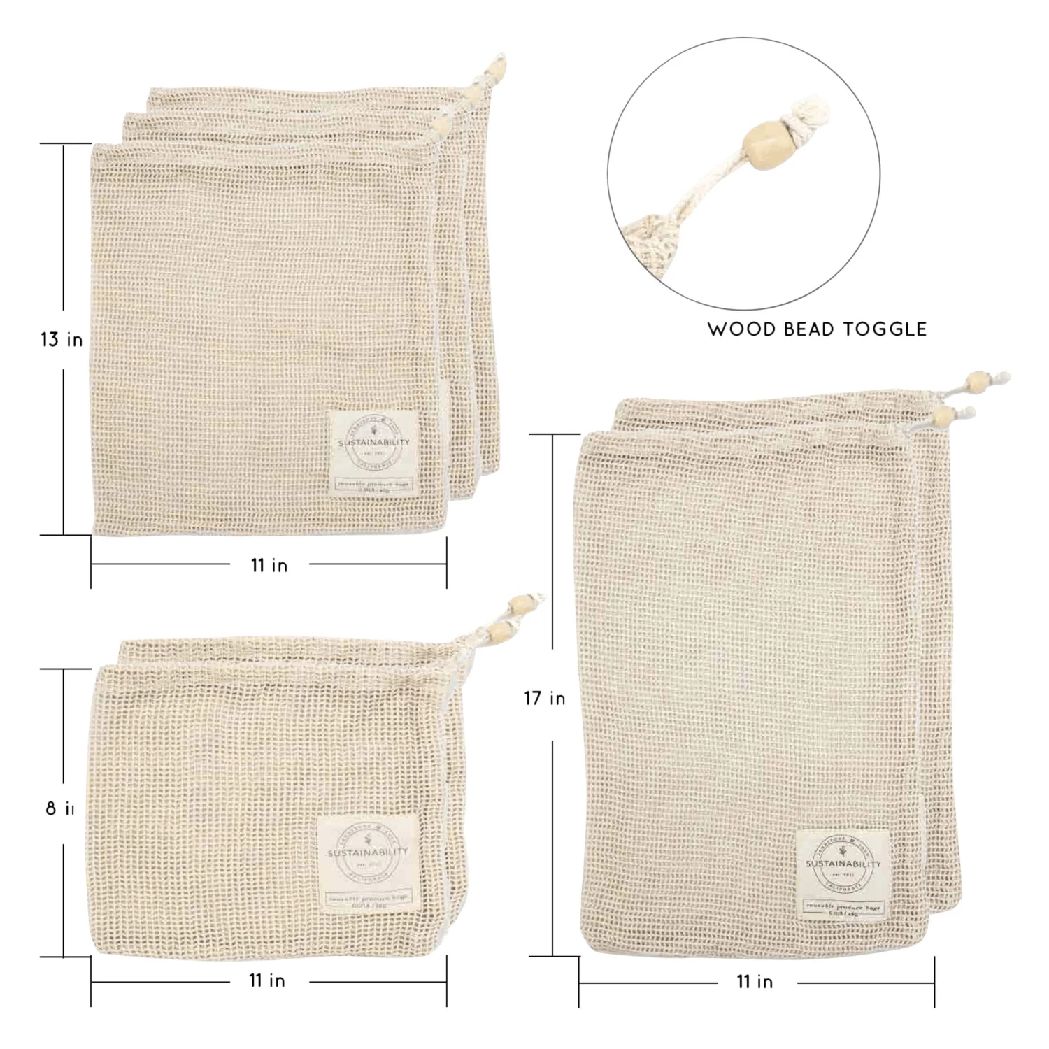 SandStone And Sage Organic Cotton Produce Bags – 7-Piece Set - Image 5